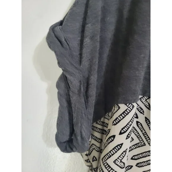 KNOX ROSE Women's SZ LG Short Sleeve Geometric Print Blouse Cream Gray - Picture 5 of 9